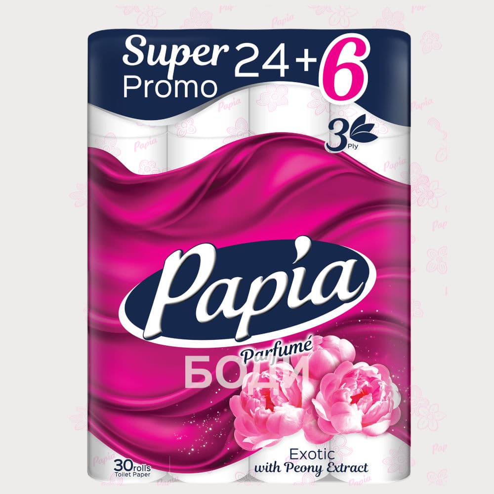 ТОАЛЕТНА ХАРТИЯ ПАПИЯ Х 24+6 EXOTIK РОЗОВА