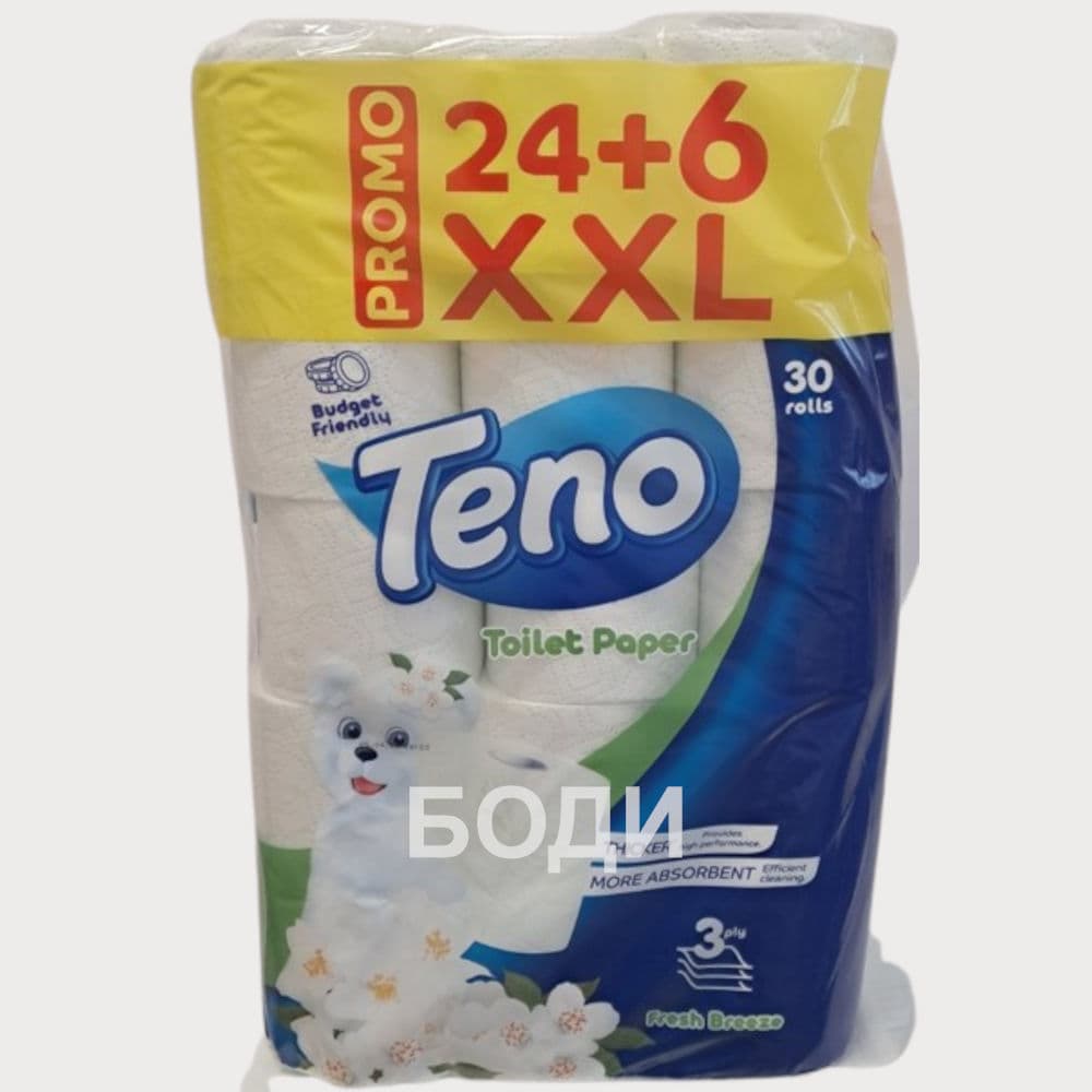 ТОАЛЕТНА ХАРТИЯ ТЕНО 24+6 XXL ФРЕШ БРИЗ