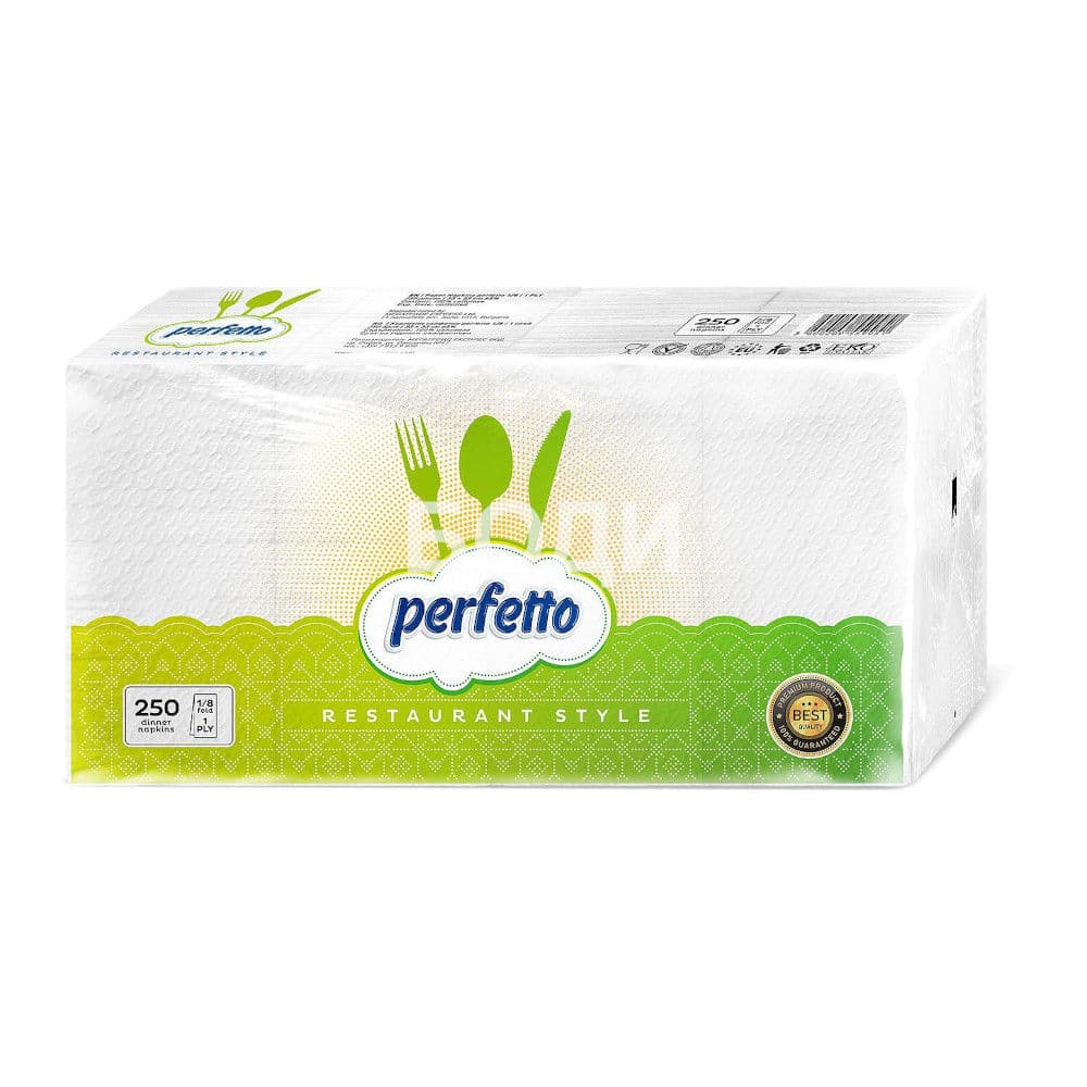 САЛФЕТКИ ПЕРФЕТО 250 бр.БЕЛИ 33см. 1/8, 8/ч