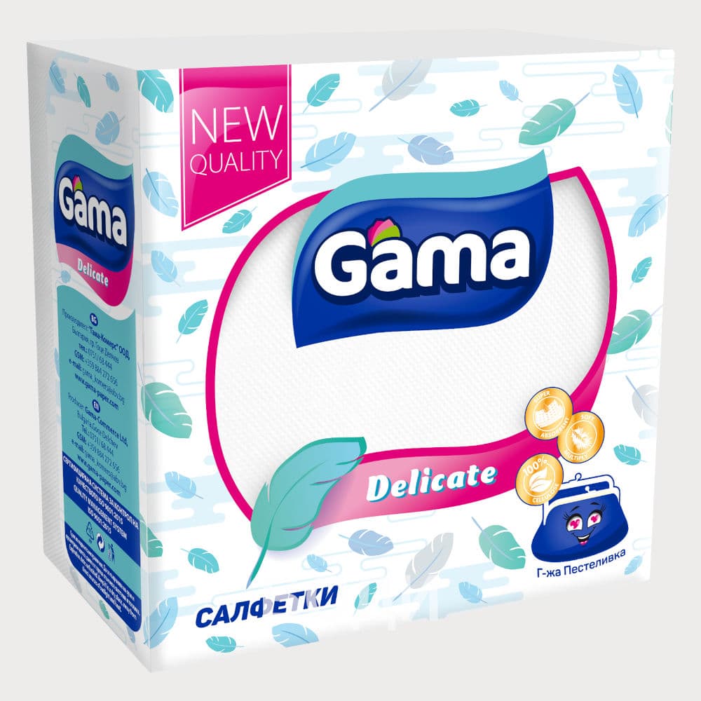 САЛФЕТКИ ГАМА DELICATE 33х33 70БР.